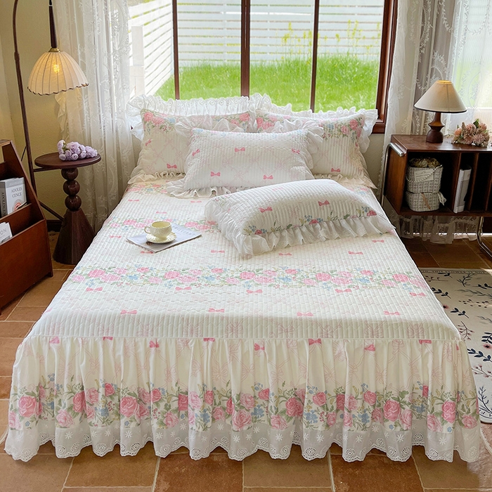 91家纺网 家纺一手货源 找家纺 罗艺轩 2025新款全棉印花床笠式床裙三件套 仲夏美梦