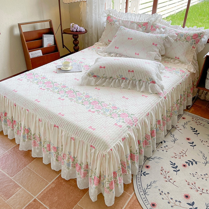 91家纺网 家纺一手货源 找家纺 罗艺轩 2025新款全棉印花床笠式床裙三件套 仲夏美梦