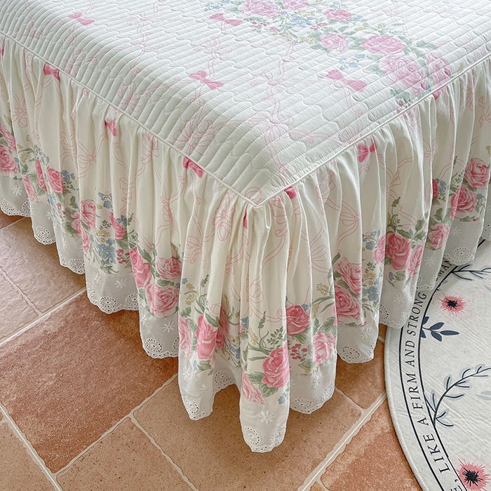 91家纺网 家纺一手货源 找家纺 罗艺轩 2025新款全棉印花床笠式床裙三件套 仲夏美梦