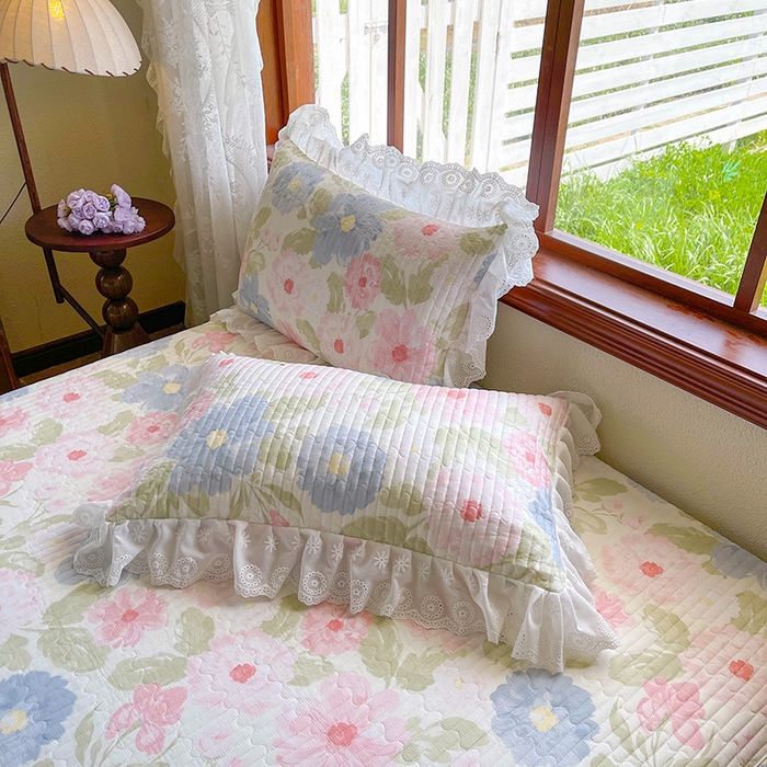 91家纺网 家纺一手货源 找家纺 罗艺轩 2025新款全棉印花床笠式床裙三件套 斐叶花影