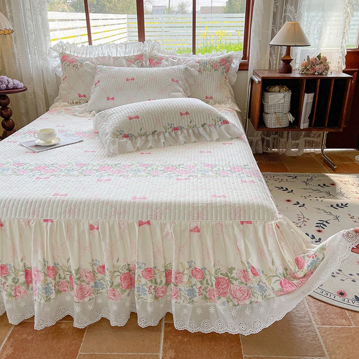 91家纺网 家纺一手货源 找家纺 罗艺轩 2025新款全棉印花床笠式床裙三件套 仲夏美梦