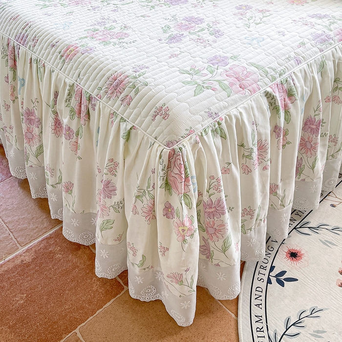 91家纺网 家纺一手货源 找家纺 罗艺轩 2025新款全棉印花床笠式床裙三件套 花清雅香