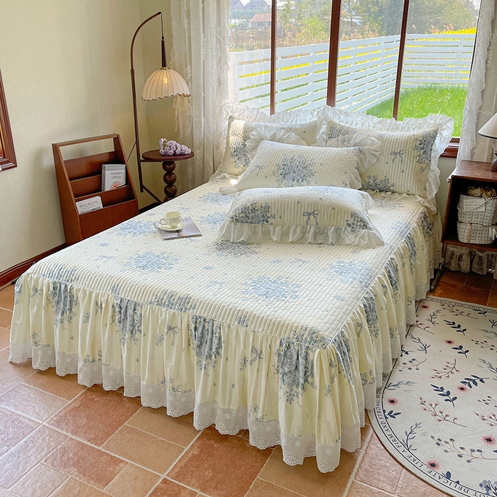 91家纺网 家纺一手货源 找家纺 罗艺轩 2025新款全棉印花床笠式床裙三件套 醉花语