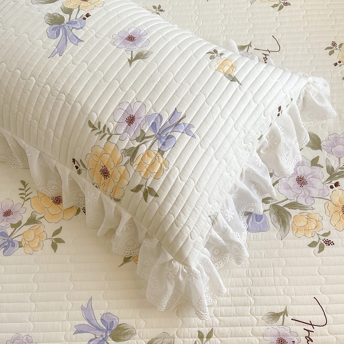 91家纺网 家纺一手货源 找家纺 罗艺轩 2025新款全棉印花床笠式床裙三件套 迷雾花漾