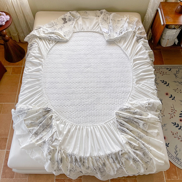 91家纺网 家纺一手货源 找家纺 罗艺轩 2025新款全棉印花床笠式床裙三件套 蝶舞轻歌