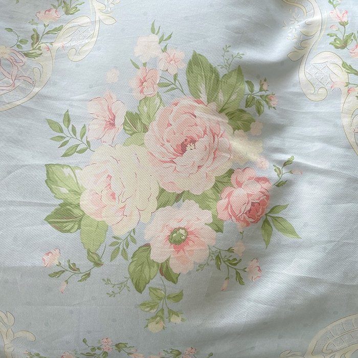 91家纺网 家纺一手货源 找家纺 罗艺轩 2025新款全棉印花床笠式床裙三件套 织夏花园-蓝