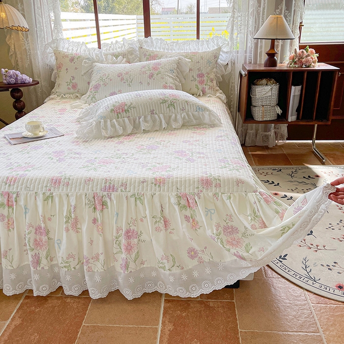 91家纺网 家纺一手货源 找家纺 罗艺轩 2025新款全棉印花床笠式床裙三件套 花清雅香