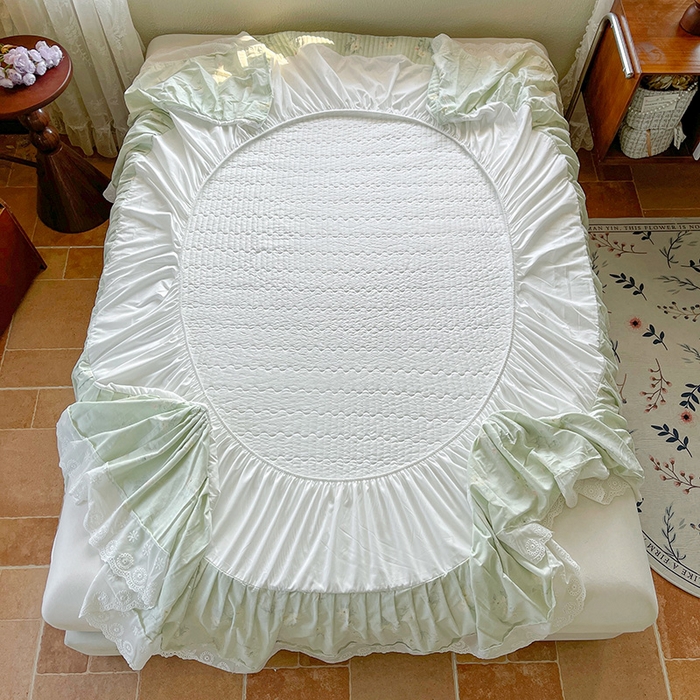 91家纺网 家纺一手货源 找家纺 罗艺轩 2025新款全棉印花床笠式床裙三件套 茉莉清雨