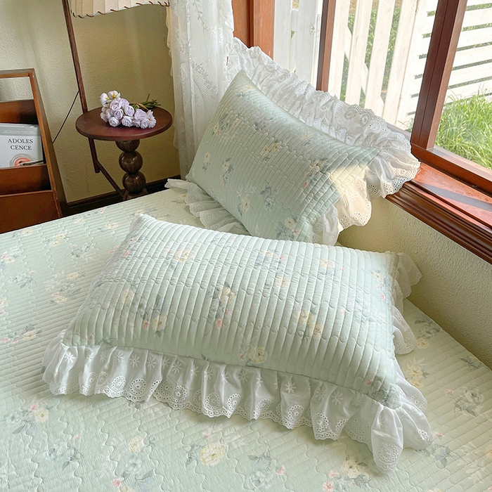 91家纺网 家纺一手货源 找家纺 罗艺轩 2025新款全棉印花床笠式床裙三件套 茉莉清雨