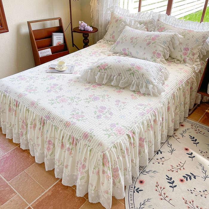 91家纺网 家纺一手货源 找家纺 罗艺轩 2025新款全棉印花床笠式床裙三件套 花清雅香