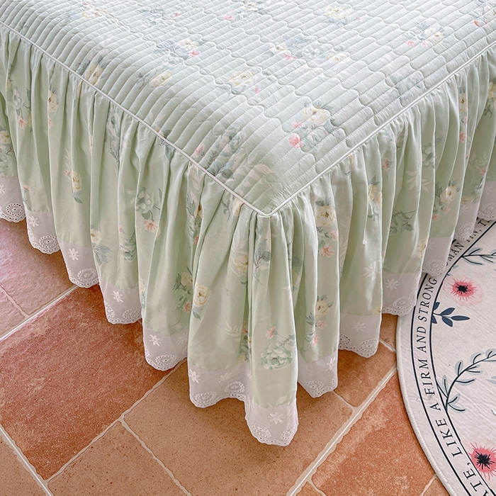 91家纺网 家纺一手货源 找家纺 罗艺轩 2025新款全棉印花床笠式床裙三件套 沁语花叶