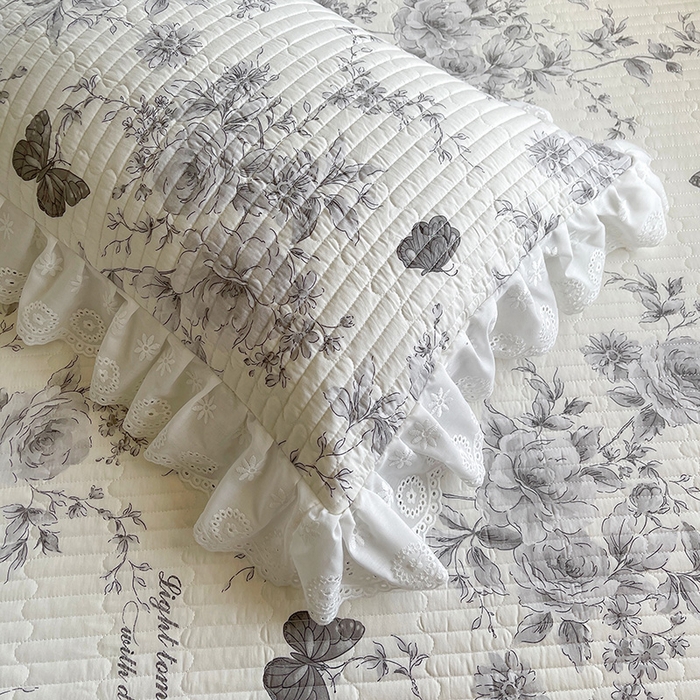 91家纺网 家纺一手货源 找家纺 罗艺轩 2025新款全棉印花床笠式床裙三件套 蝶舞轻歌