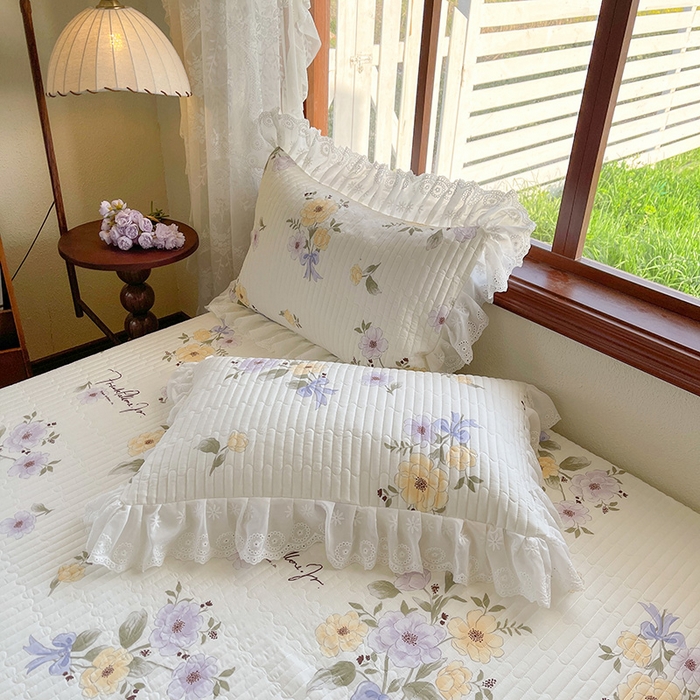 91家纺网 家纺一手货源 找家纺 罗艺轩 2025新款全棉印花床笠式床裙三件套 迷雾花漾