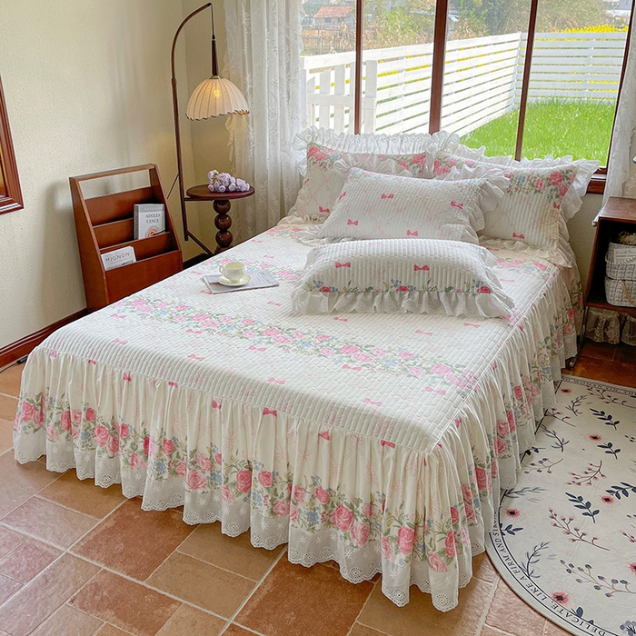 91家纺网 家纺一手货源 找家纺 罗艺轩 2025新款全棉印花床笠式床裙三件套 仲夏美梦