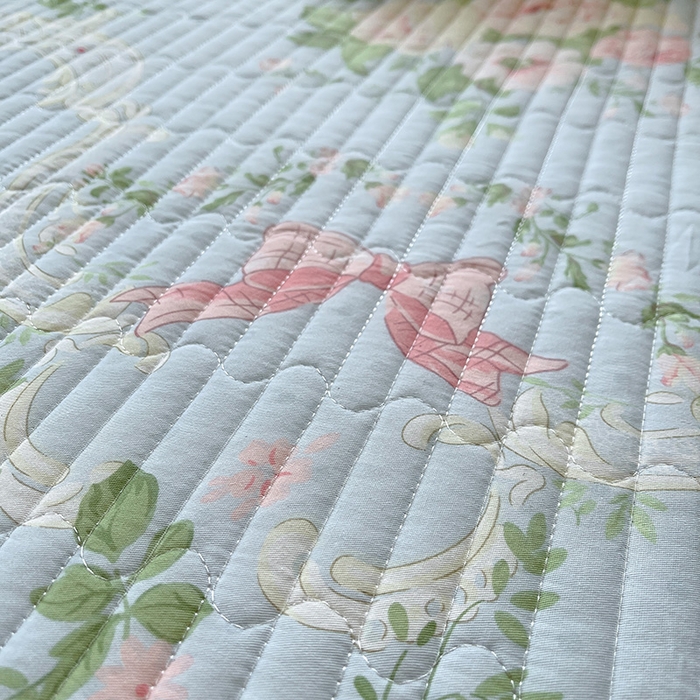 91家纺网 家纺一手货源 找家纺 罗艺轩 2025新款全棉印花床笠式床裙三件套 织夏花园-蓝