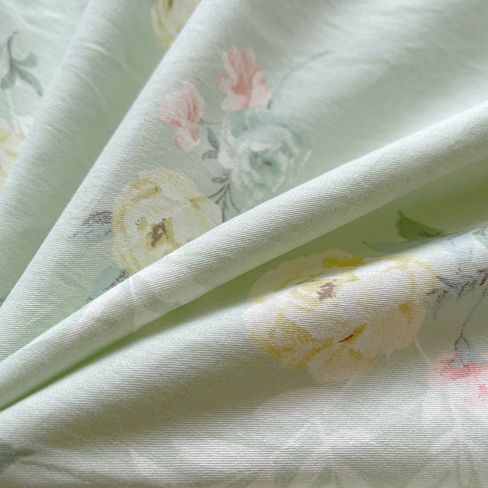 91家纺网 家纺一手货源 找家纺 罗艺轩 2025新款全棉印花床笠式床裙三件套 茉莉清雨