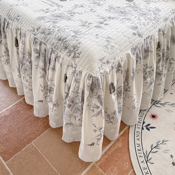91家纺网 家纺一手货源 找家纺 罗艺轩 2025新款全棉印花床笠式花边床裙四件套 蝶舞轻歌