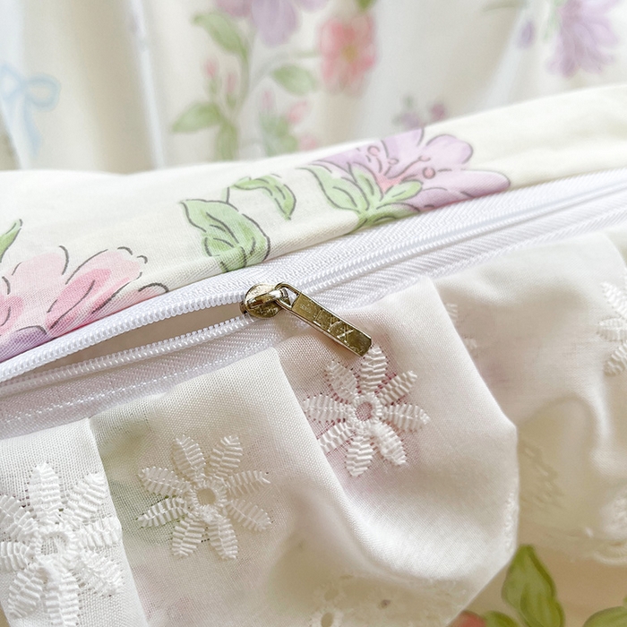 91家纺网 家纺一手货源 找家纺 罗艺轩 2025新款全棉印花床笠式花边床裙四件套 花清雅香