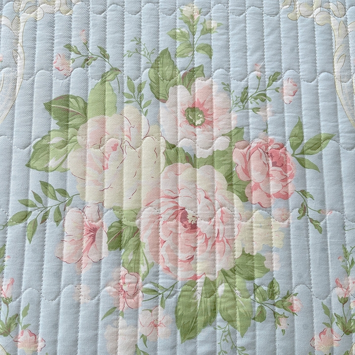 91家纺网 家纺一手货源 找家纺 罗艺轩 2025新款全棉印花床笠式花边床裙四件套 织夏花园-蓝