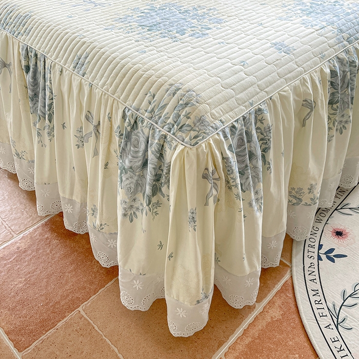 91家纺网 家纺一手货源 找家纺 罗艺轩 2025新款全棉印花床笠式花边床裙四件套 醉花语