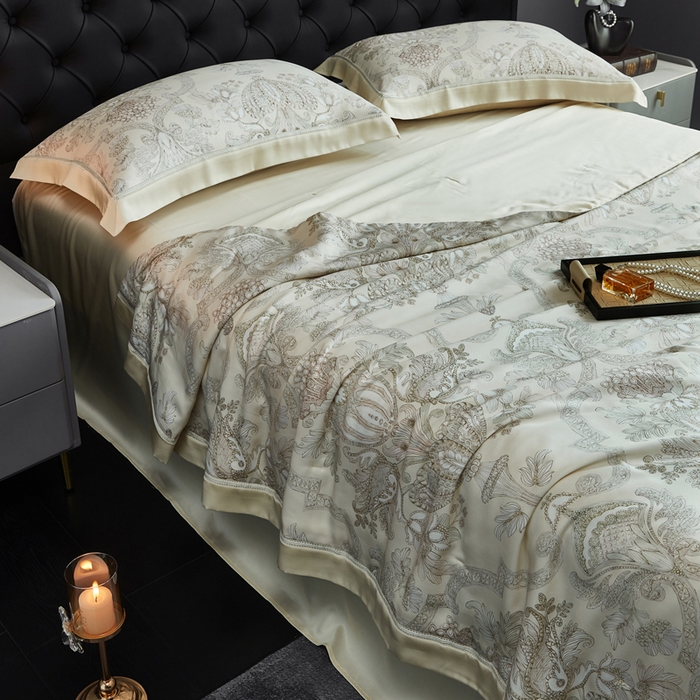 91家纺网 家纺一手货源 找家纺 桂雅居 2025新款60支莱赛尔数码印花蚕丝夏被-蚕小青 悸川-黄