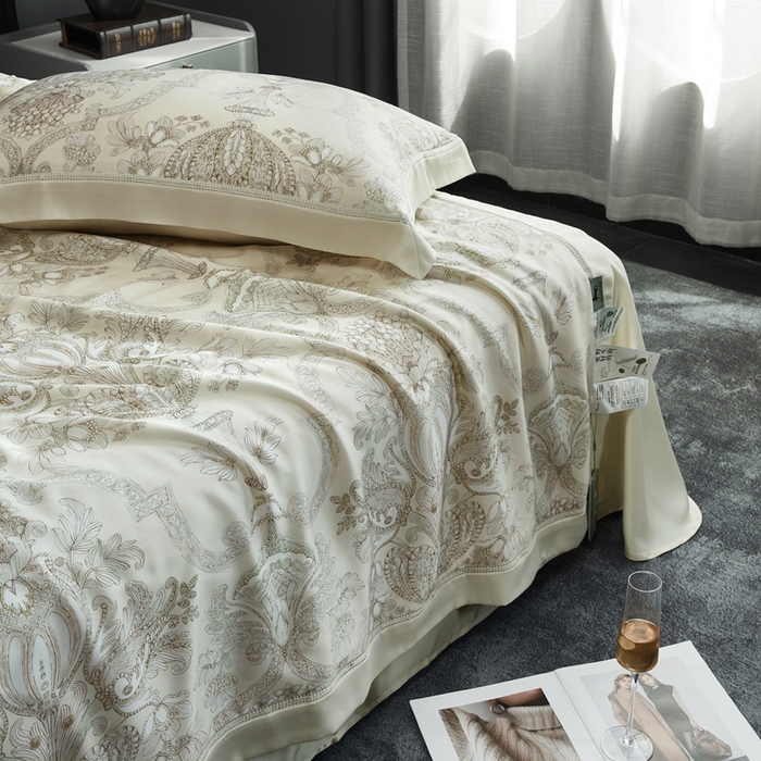 91家纺网 家纺一手货源 找家纺 桂雅居 2025新款60支莱赛尔数码印花蚕丝夏被-蚕小青 悸川-黄