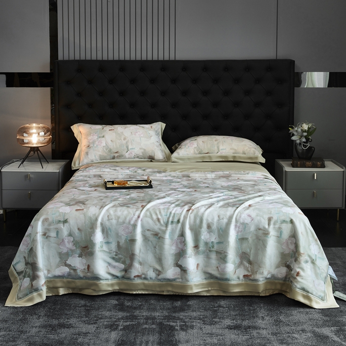 桂雅居 2025新款60支莱赛尔数码印花蚕丝夏被-蚕小青 蔚蓝咖