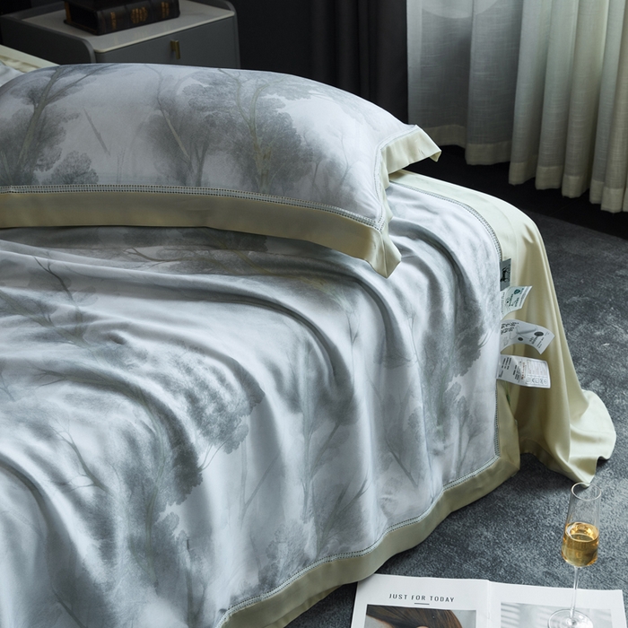 91家纺网 家纺一手货源 找家纺 桂雅居 2025新款60支莱赛尔数码印花蚕丝夏被-蚕小青 雾纱灰