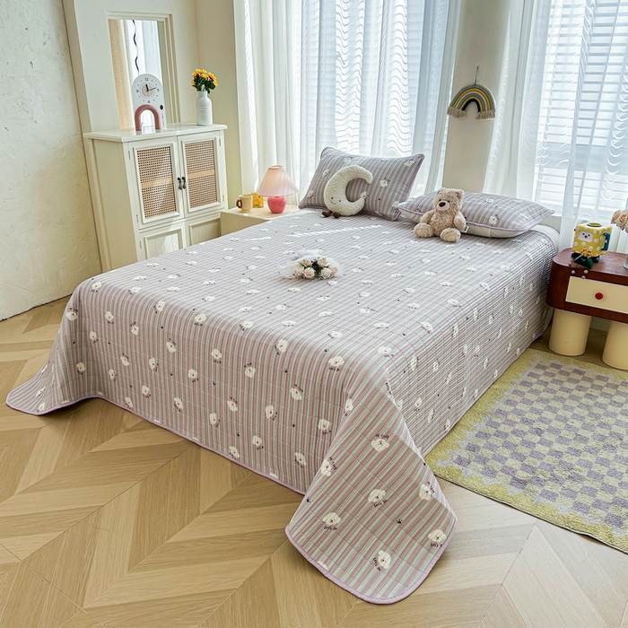 91家纺网 家纺一手货源 找家纺 梵朴 2025新款跑量款纯棉印花床盖三件套 努力小狗