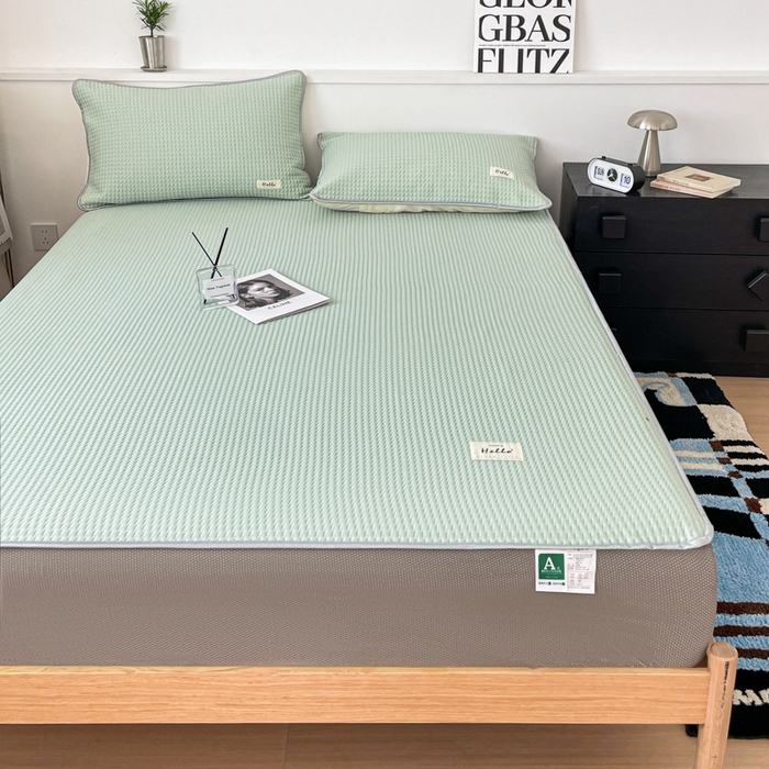 91家纺网 家纺一手货源 找家纺 吉象2025新款A类床笠款软凉席 饼干格抹茶绿