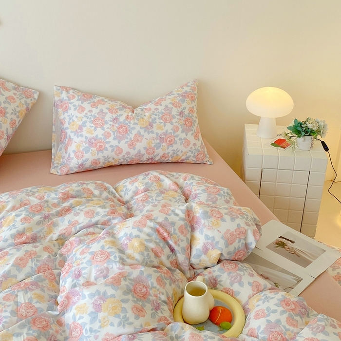 91家纺网 家纺一手货源 找家纺 于果 2025新款全棉双层纱四件套第四批 春色