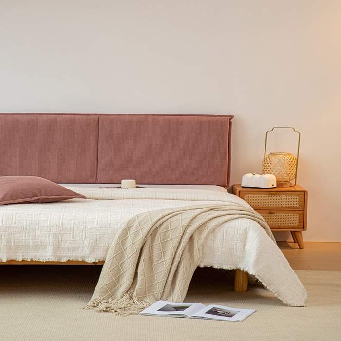 91家纺网 家纺一手货源 找家纺 沐沐家纺 2026新款灯芯绒床头平板大靠背 胭脂粉