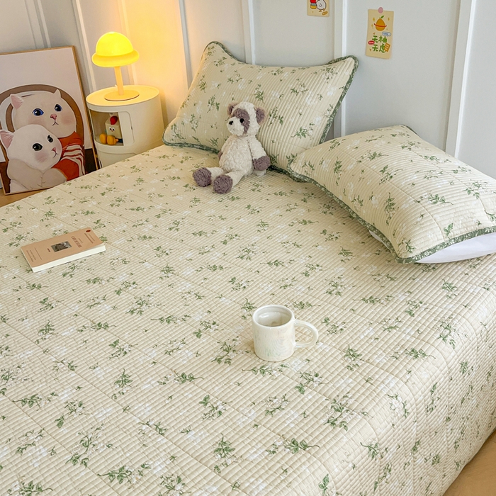 91家纺网 家纺一手货源 找家纺 梵朴 2025新款跑量款纯棉印花床盖三件套 茶艺师