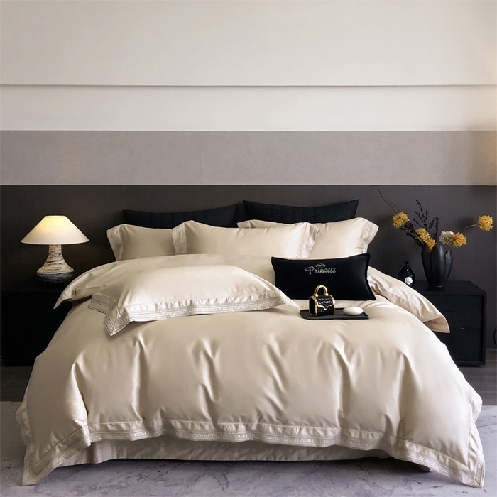 91家纺网 家纺一手货源 找家纺 2025新款全棉长绒棉刺绣四件套-迷宫 迷宫-香槟