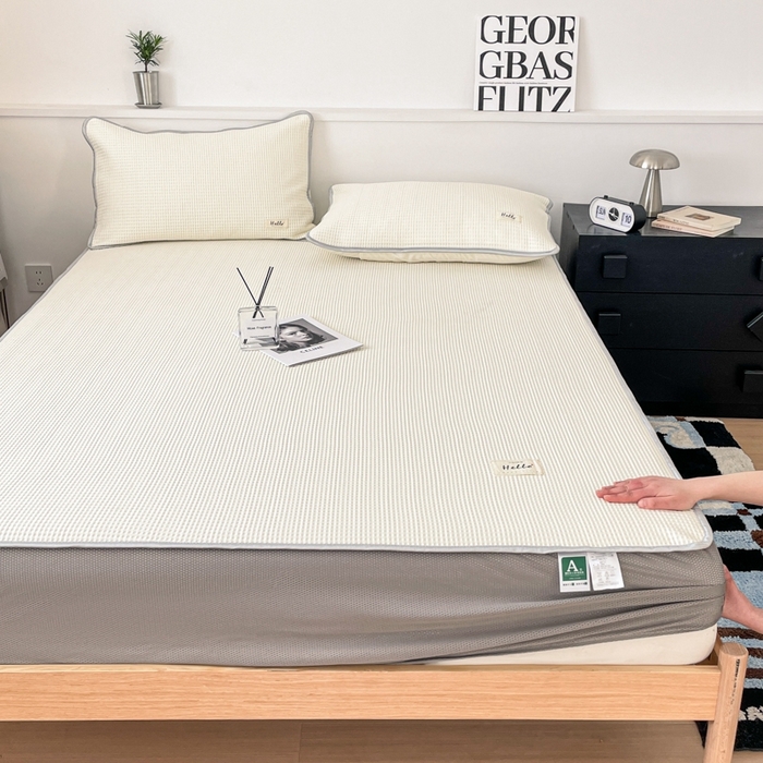 91家纺网 家纺一手货源 找家纺 吉象2025新款A类床笠款软凉席 华夫格象牙白