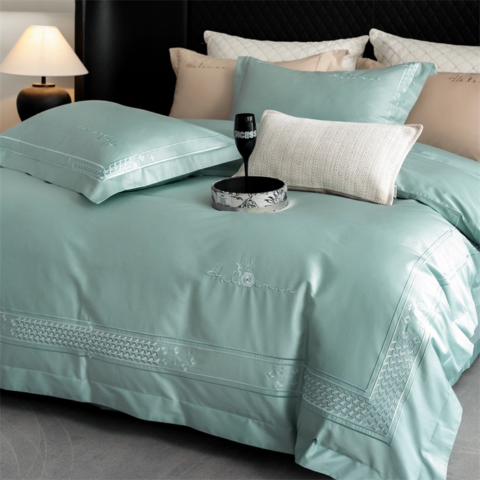 91家纺网 家纺一手货源 找家纺 保罗圣迪奥 2025新款全棉长绒棉刺绣四件套-星光 星光-绿