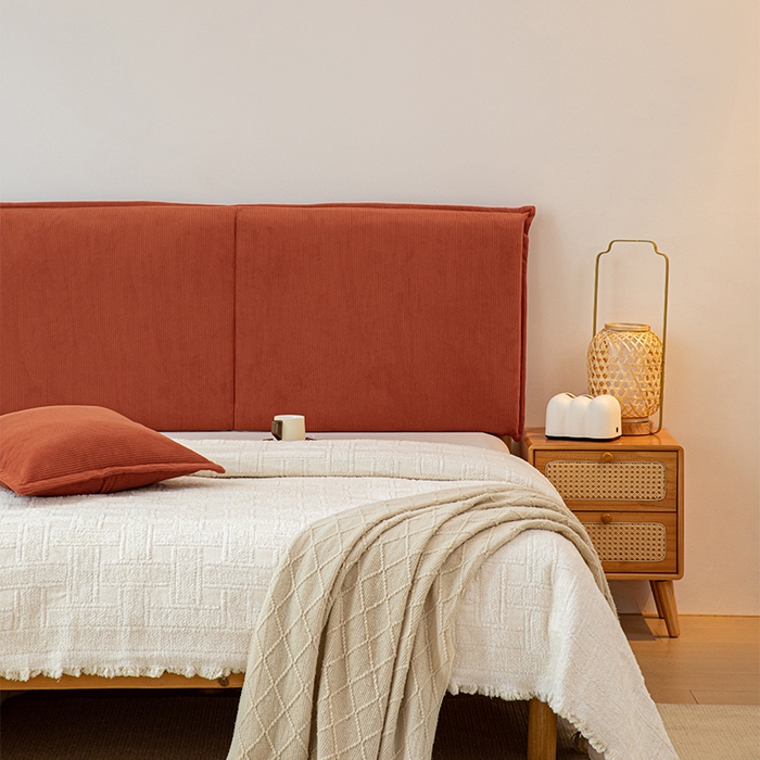 91家纺网 家纺一手货源 找家纺 沐沐家纺 2026新款灯芯绒床头平板大靠背 砖红色