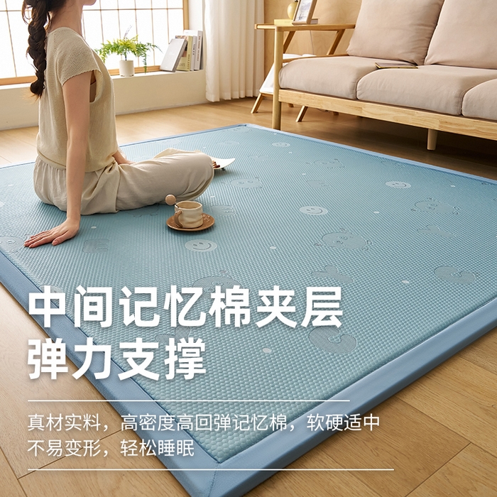 91家纺网 家纺一手货源 找家纺 锦丝钰床垫 2025新款真凉感冰豆豆天鹅系列地垫 冰豆豆-笑脸蓝