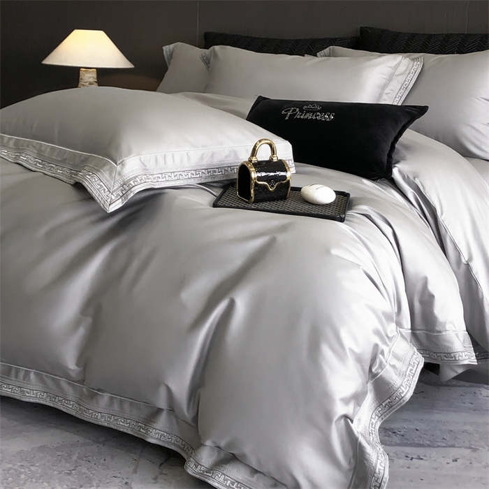 91家纺网 家纺一手货源 找家纺 2025新款全棉长绒棉刺绣四件套-迷宫 迷宫-灰