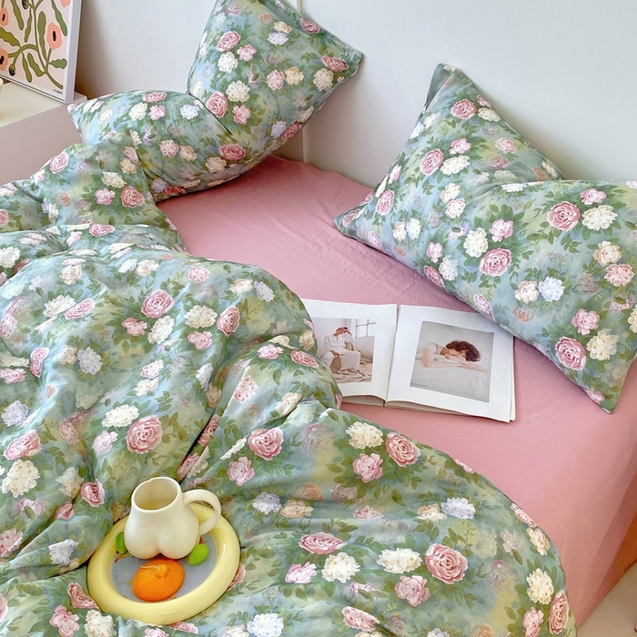 91家纺网 家纺一手货源 找家纺 于果 2025新款全棉双层纱四件套第四批 仙境绿