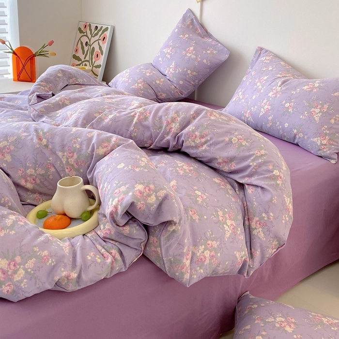 91家纺网 家纺一手货源 找家纺 于果 2025新款全棉双层纱四件套第四批 豆蔻紫