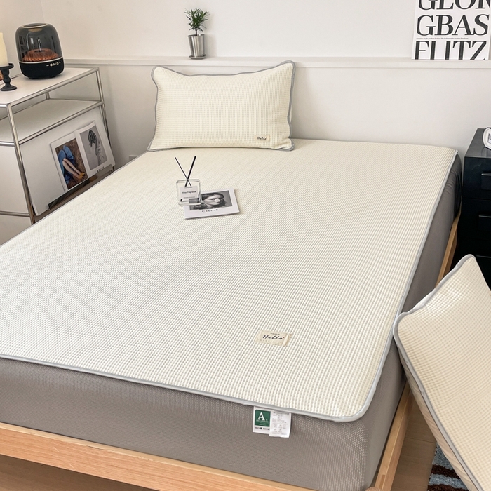 91家纺网 家纺一手货源 找家纺 吉象2025新款A类床笠款软凉席 华夫格象牙白