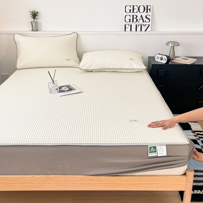 91家纺网 家纺一手货源 找家纺 吉象2025新款A类床笠款软凉席 饼干格象牙白