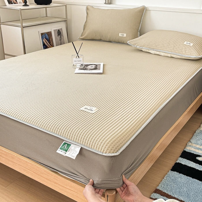 91家纺网 家纺一手货源 找家纺 吉象2025新款A类床笠款软凉席 饼干格香槟