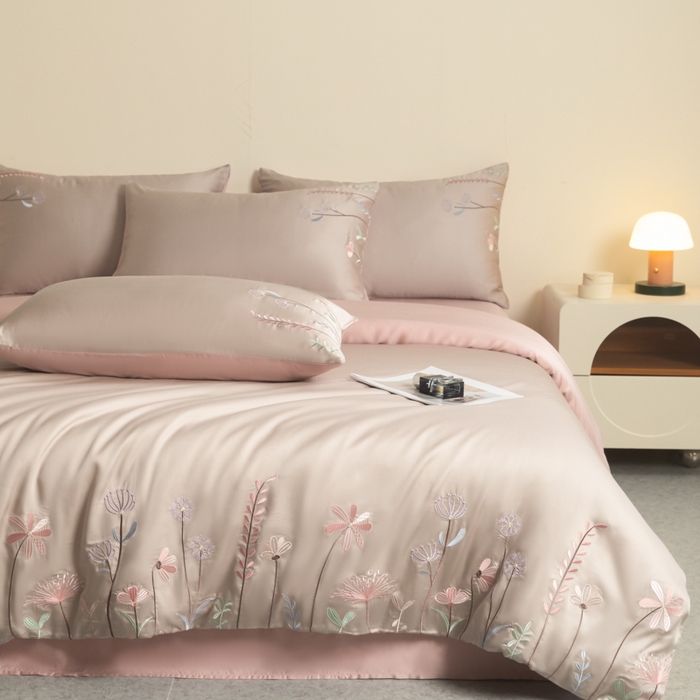 91家纺网 家纺一手货源 找家纺 618家纺 2025新款60S100支进口兰精天丝四件套-初夏 天丝初夏灰粉