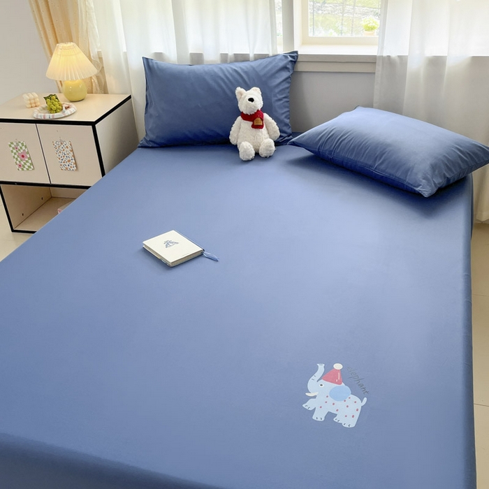 91家纺网 家纺一手货源 找家纺 泽西2025新品全棉卡通床笠 福小象-牛仔蓝