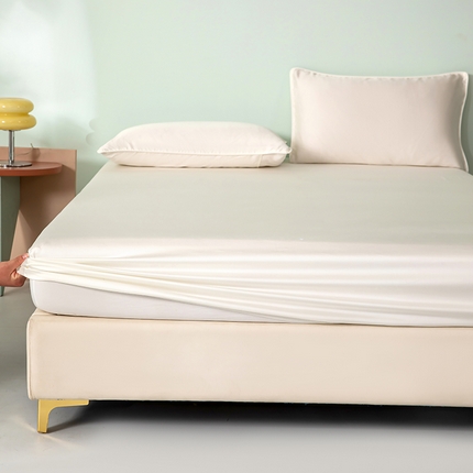 91家纺网 家纺一手货源 找家纺 百寐  2025新款素色纯色100s兰精天丝床单床笠 床笠-奶白