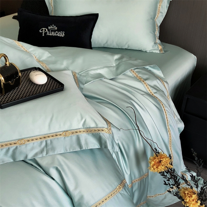 91家纺网 家纺一手货源 找家纺 2025新款全棉长绒棉刺绣四件套-慕研 慕研-松绿