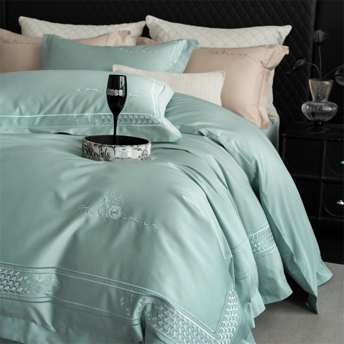 91家纺网 家纺一手货源 找家纺 保罗圣迪奥 2025新款全棉长绒棉刺绣四件套-星光 星光-绿