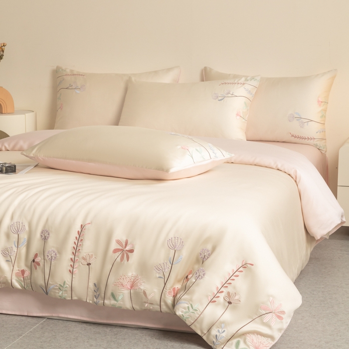 91家纺网 家纺一手货源 找家纺 618家纺 2025新款60S100支进口兰精天丝四件套-初夏 天丝初夏粉玉